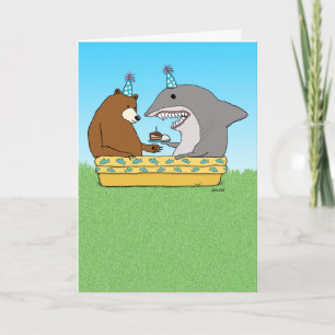 Carte Funny Bear et Shark Birthday