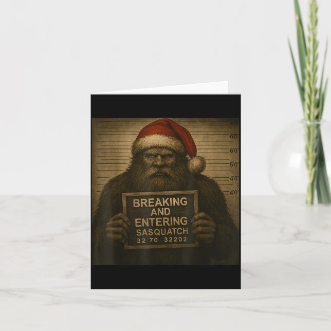 Carte Funny Bigfoot Christmas – Xmas Sasquatch Mugshot  (Devant)