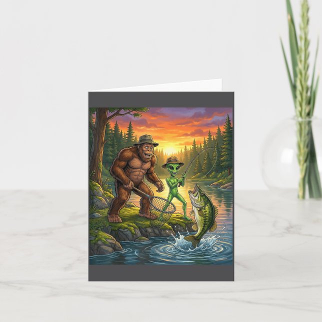 Carte Funny Bigfoot Fishing Mens Alien Sasquatch Fishing (Devant)