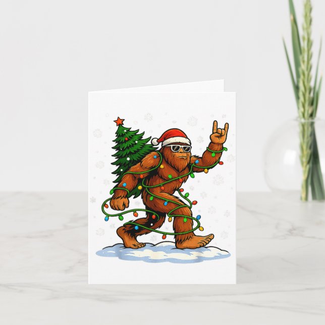 Carte Funny Bigfoot Rock On Christmas Lights Snow Holida (Devant)