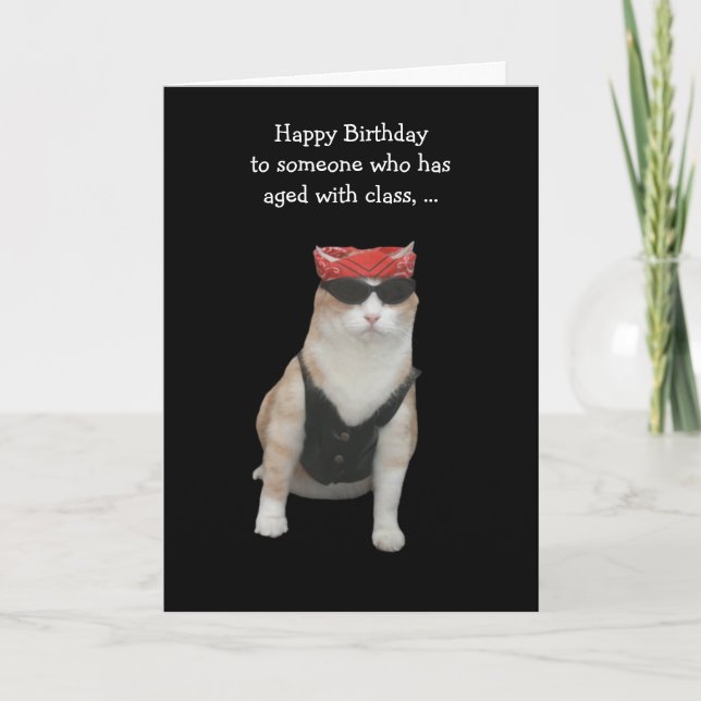 Carte Funny Biker Cat Birthday (Devant)