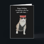 Carte Funny Biker Cat Birthday<br><div class="desc">A big 13 lb. mostly scottish fold cat really wearing a black leather vest,  red bandana and sunglasses. You can change the background color and customize text front and inside.</div>