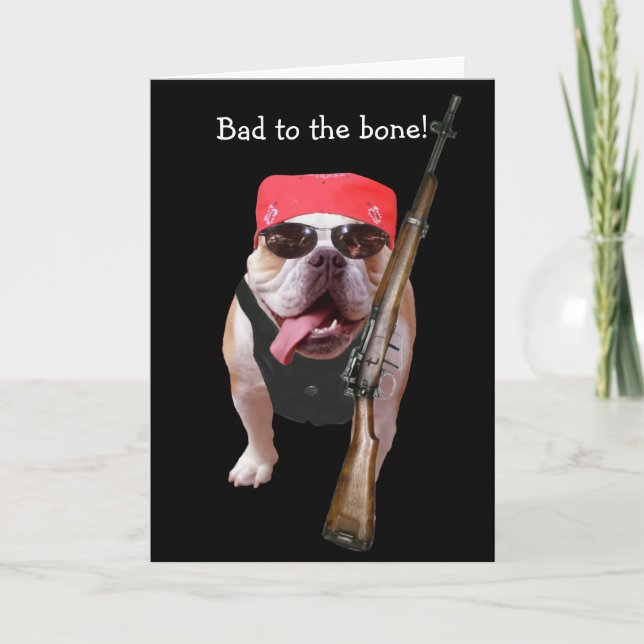 Carte Funny Biker/Non-conformiste Bull Dog Anniversaire (Devant)
