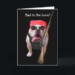 Carte Funny Biker/Non-conformiste Bull Dog Anniversaire<br><div class="desc">Funny Bull Dog dans un bandana rouge, gilet en cuir noir, lunettes de soleil, avec un fusil, à l'avant. Vous pouvez customiser tout le texte, changer la police, la taille et la couleur. À l'intérieur du texte "Joyeux anniversaire" est séparé, de sorte qu'il peut être plus grand. Ce chien est...</div>