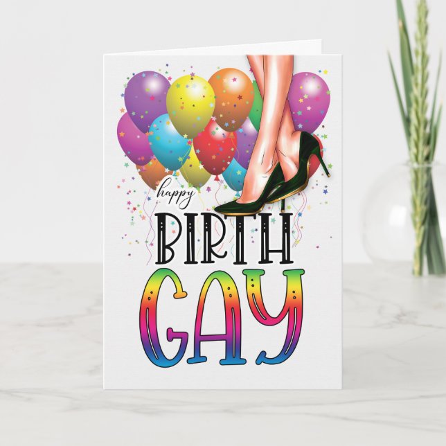 Carte Funny Birth GAY White Female Legs Rainbow Birthday (Devant)