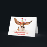 Carte Funny birthday card Basset hound dog with big ears<br><div class="desc">Funny birthday card of a Basset hound dog (Hush puppy) with big ears. He heard it is your birthday</div>