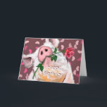 Carte Funny Birthday Card Gentleman Pig avec Rose<br><div class="desc">Cartes d'Anniversaire Romantiques - Conception de peinture MIGNED - Personnalisable - ou Ajouter votre texte / nom</div>