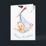 Carte Funny Birthday Card Stork portant bébé<br><div class="desc">Boutique Portant Bébé Funny Cartes d'Anniversaire - Dessin Caricature Sweet Funny Cute Little Fun Collection Par MIGNED - Ajouter Votre Texte Personnalisé / Nom</div>