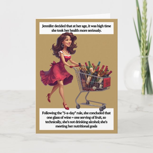 Carte Funny Birthday Card  Wine Cart 5-a-day Joke (Devant)