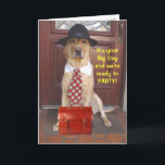 Carte Funny Birthday from Group<br><div class="desc">M. Business Moses on the front and the party Labs on the inside.  Front: "It's your Big Day and we're ready to PARTY!"  Inside: "Happy Birthday ! ... from all your PARTY ANIMAL friends!"  You can customize background colors,  font colors and text.</div>