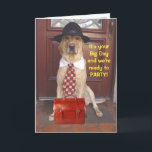 Carte Funny Birthday from Group<br><div class="desc">M. Business Moses on the front and the party Labs on the inside. Front : "It's your Big Day and we're ready to PARTY !" Inside : "Happy Birthday ! ... from all your PARTY ANIMAL friends!" You can customize background colors,  font colors and text.</div>