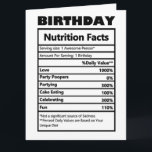 Carte Funny Birthday Nutrition Facts<br><div class="desc">Carte de valeur nutritive pour l'anniversaire amusant</div>