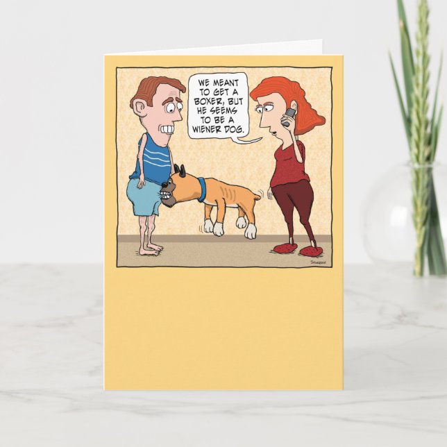 Carte Funny Biting Boxer est un chien plus Wiener Annive (Devant)