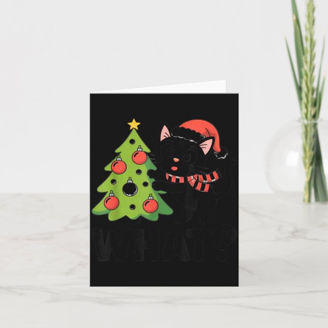 Carte Funny Black Ca Pushing Christmas Tree Over Cat Wha (Devant)