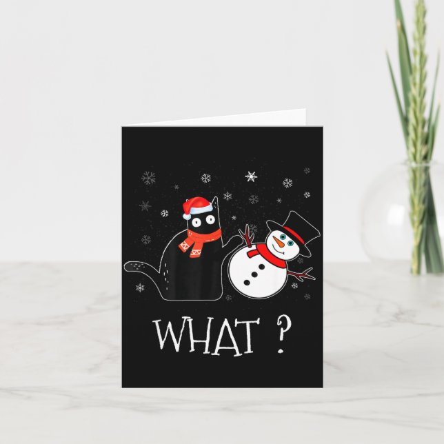 Carte Funny Black Cat Pushing Snowman Christmas Winter C (Devant)