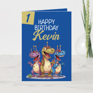 Carte Funny Blue & Green Candle Trex Garçon 1er annivers