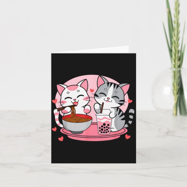Carte Funny Boba Ramen Cats Kawaii Anime Japan Cute Neko (Devant)