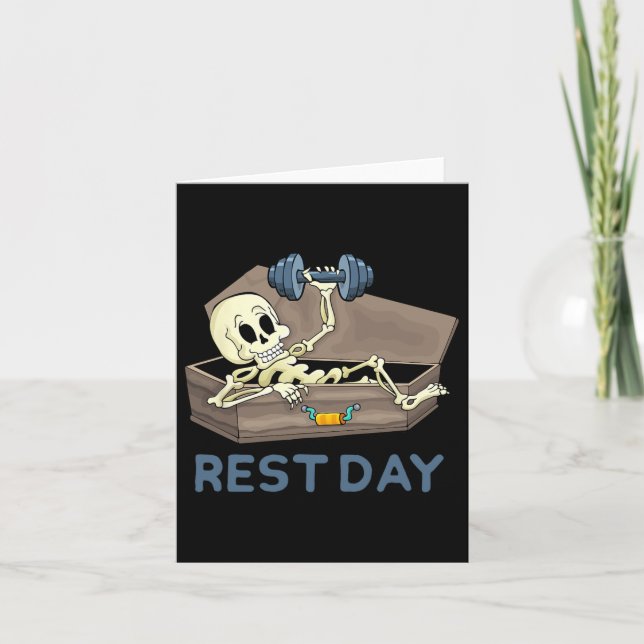 Carte Funny Bodybuilding Poids Lifting Skeleton Rest Da (Devant)
