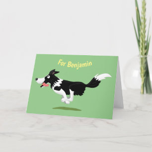 Carte Funny Border Collie chien en course dessin animé