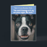 Carte Funny Boston Terrier avec Boston Accent Anniversai<br><div class="desc">J'adore la façon dont les Bostoniens parlent ! D'ailleurs, pas seulement des Bostoniens, mais toute personne du Massachusetts. Ce Boston Terrier connu sous le nom de Boston Bob ne mâche pas ses mots quand il parle d'anniversaire avec son accent de Boston... comme il le dit, "Vous ne pouvez pas frapper...</div>