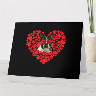 Carte Funny Boston Terrier Dog Paw Heart Valentine Day