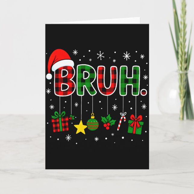 Carte Funny Bruh Red Green Plaid Christmas Pajamas Teens (Devant)