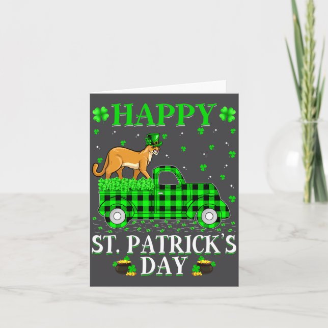 Carte Funny Buffalo Plaid Green Truck Cougar St Patrick  (Devant)