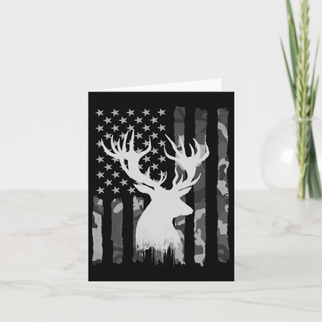 Carte Funny Camouflage Usa Drapeau blanc Buck Deer Hunt (Devant)