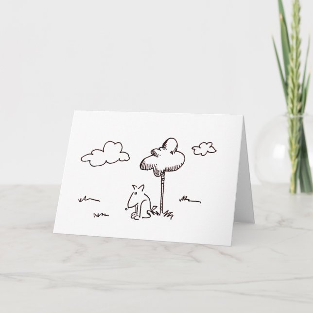 Carte Funny Cartoon Dog Under Tree Line Drawing Card (Devant)