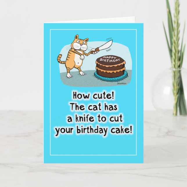 Carte Funny Cat avec Knife Birthday (Devant)