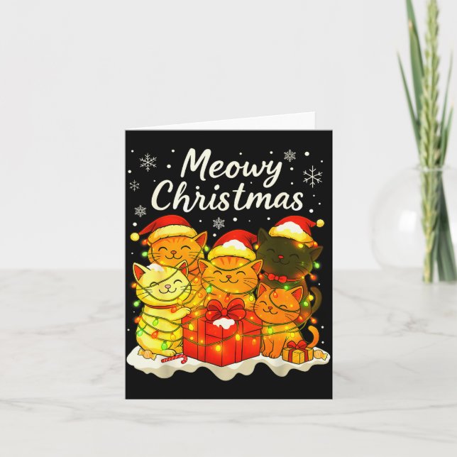 Carte Funny Cat Christmas Holiday Xmas Santa Hat Meowy C (Devant)
