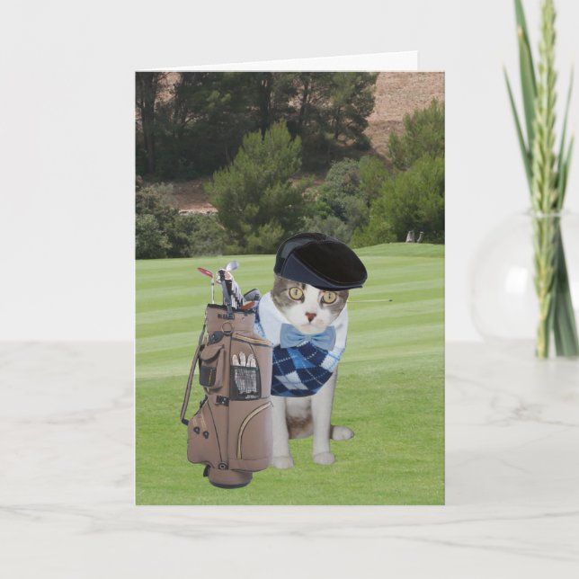 Carte Funny Cat Golfer Anniversaire (Devant)