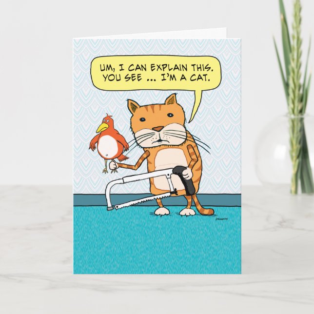 Carte Funny Cat Hacksaw Explanation Birthday Card (Devant)