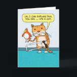 Carte Funny Cat Hacksaw Explanation Birthday Card<br><div class="desc">This funny cartoon birthday card features a cat holding a bird and a hacksaw. The cat has a perfectly logical explanation for this scenario. This one's sure to be a big hit with every cat lover! Thank you for choosing this original design by © Chuck Ingwersen. I’m an independent artist,...</div>