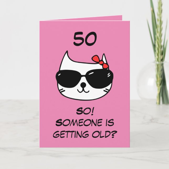 Carte Funny Cat Humour Joke Pink Soeur 50e anniversaire (Devant)