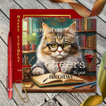 Carte Funny Cat Red Wine Books Anniversaire<br><div class="desc">Carte d'anniversaire avec un chat mignon avec lunettes ( : -) ) dans une bibliothèque ou une chambre avec beaucoup de livres. Ajoutez vos propres textes drôles (ou autres). Sur le dos est un élégant design rouge bordeaux avec la même image encadrée d'or. Magnifique pour tous les fêtes de la...</div>