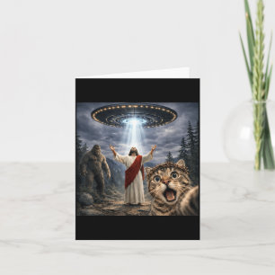 Carte Funny Cat Selfie avec Bigfoot UFO et Jésus Pâques