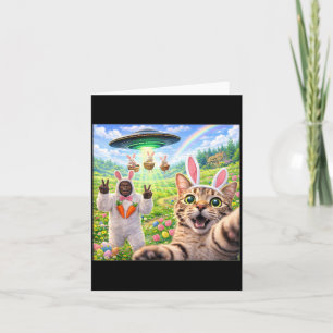 Carte Funny Cat Selfie avec Easter Bunny Bigfoot UFO pou