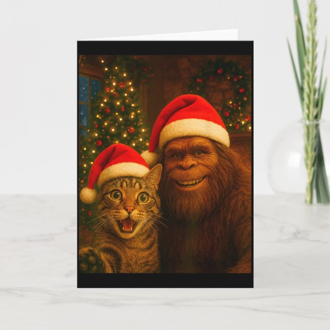 Carte Funny Cat Selfie With Bigfoot Christmas Sasquatch  (Devant)