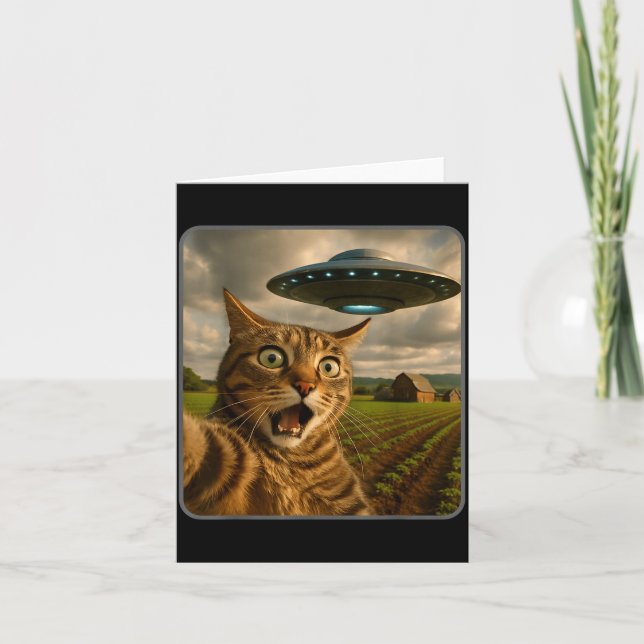 Carte Funny Cat Selfie With Ufo Alien Meme  (Devant)