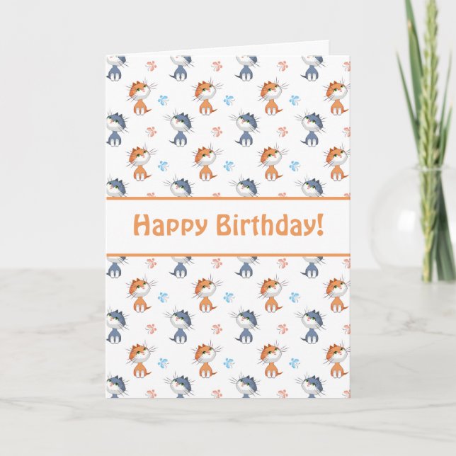 Carte Funny Cats and Cute Butterflies Motif (Devant)
