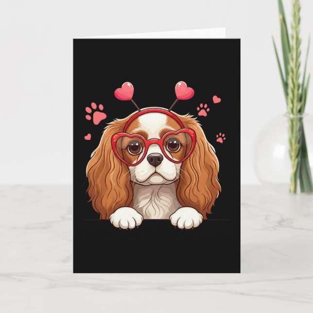 Carte Funny Cavalier King Charles Spaniel Heart Headnd V (Devant)