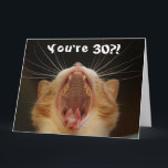 Carte Funny Chat Happy 30th Birthday Card<br><div class="desc">Ce design présente une drôle d'image d'un chat ! Idéal pour des occasions spéciales telles que anniversaires,  anniversaires et plus encore. Si vous souhaitez personnaliser la conception en modifiant le message,  l'âge ou la police,  cliquez sur "Modifier la conception".</div>