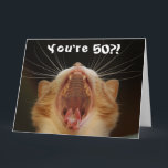 Carte Funny Chat Happy 50th Birthday Card<br><div class="desc">Ce design présente une drôle d'image d'un chat ! Idéal pour des occasions spéciales telles que anniversaires,  anniversaires et plus encore. Si vous souhaitez personnaliser la conception en modifiant le message,  l'âge ou la police,  cliquez sur "Modifier la conception".</div>