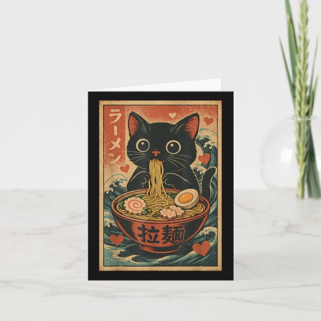 Carte Funny Chat Ramen Graphic Tee Japonais Kawaii Anime (Devant)