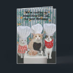 Carte Funny Chef Cats Birthday<br><div class="desc">Customizable funny Chef Cats birthday card.  Outside: "We're cooking up something SPECIAL for your Birthday!"  Inside: "How does Mice-A-Roni sound?"  You can customize the text,  the fonts,  and the colors of the fonts.</div>