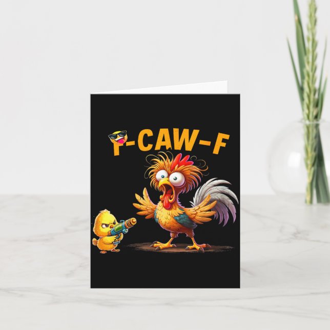 Carte Funny Chicken Humor Quote Rooster Meme Caw F For M (Devant)