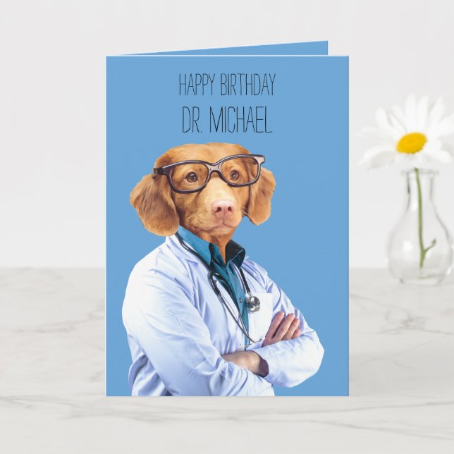 Carte Funny Chien Docteur et Infirmière Anniversaire (Petite plante)