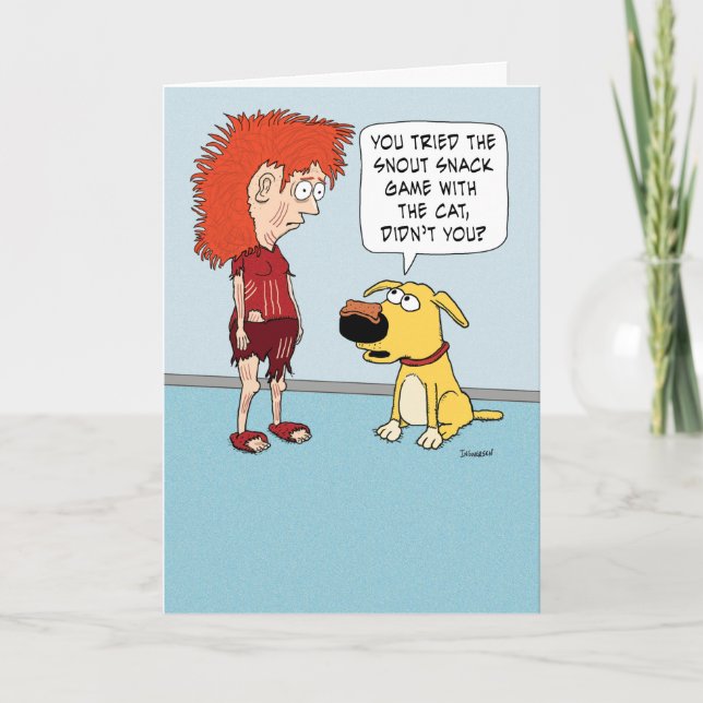 Carte Funny Chien et chat Snout Game Anniversaire (Devant)