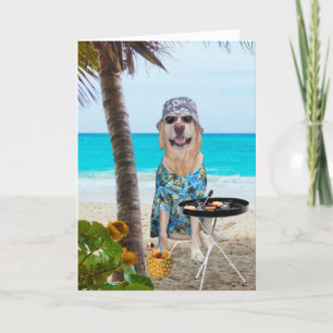 Carte Funny Chien/Lab en Chemise Hawaiienne sur la plage